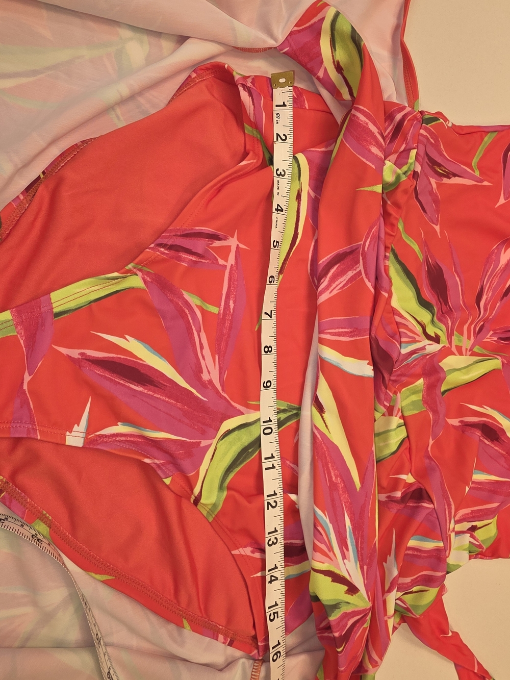 Old Navy Coral Tropical One-Piece Swimsuit with Lime & Pink Leaf Print - Picture 7 of 15